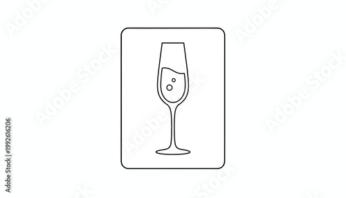 Champagne Flute with Bubbles, Minimalist Line Art Icon