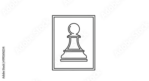 Chess Pawn Icon in a Frame, Minimalist Black and White Graphic