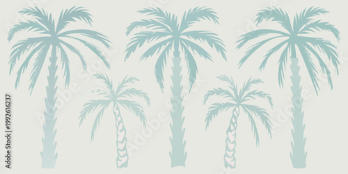 Bild auf Leinwand Stylized illustration of five palm trees against a pale background