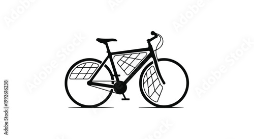 Bicycle silhouette features geometric patterns integrated into the frame and wheels for a modern aesthetic.
