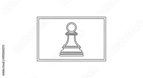 Chess Pawn Icon, Black and White Line Art, Simple Game Piece Silhouette