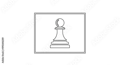 Chess Pawn Icon, Simple Line Art, Strategy Game Piece, Isolated White Background