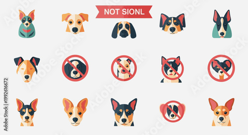 Dog Faces Collection: No Dogs Allowed Signs and Cute Pet Portraits
