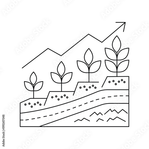 Career growth plant progress chart business development icon.Editable stroke, Vector illustration, Line art Icon, Symbols.