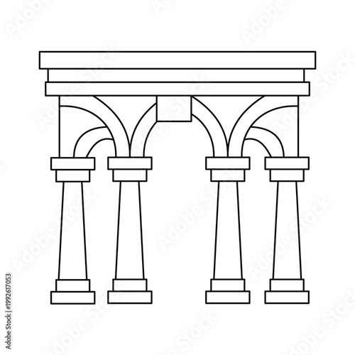 Business foundation pillars stability corporate structure icon.Editable stroke, Vector illustration, Line art Icon, Symbols.