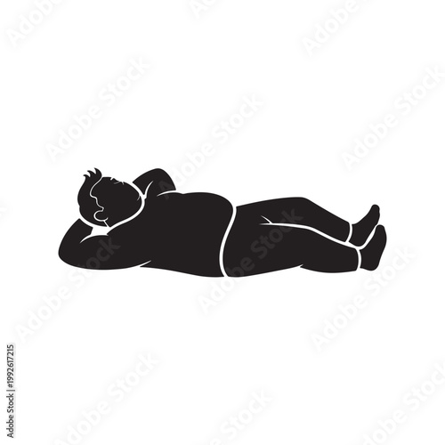 Fatman sleeping silhouette vector flat design on white background. 
