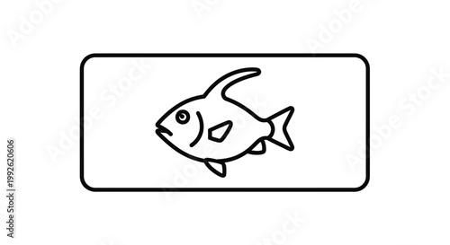 Simple Line Art Icon of a Fish Inside a Rectangle