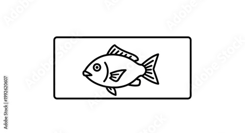 Simple Line Art Icon of a Fish Inside a Rectangle