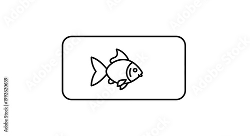 Simple Line Art Icon of a Goldfish in a Rectangular Frame