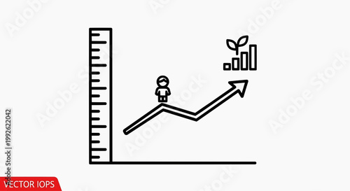 A graph shows a growing trend with a person and a plant on a line chart
