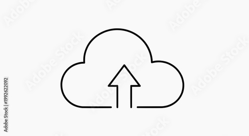 Minimalist cloud upload symbol representing digital data transfer and secure online storage solutions, perfect for technology interfaces and web applications