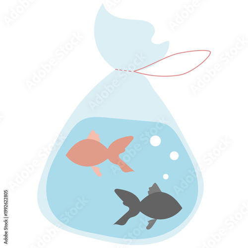 金魚掬いのシンプルなイラスト 涼しげな水中の夏素材 goldfish illustration vector