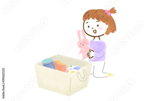おもちゃを片付けている女の子のイラスト