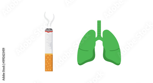 A concise illustration showing a burning cigarette next to human lungs, vividly symbolizing the severe health risks of smoking and its detrimental impact on the respiratory system