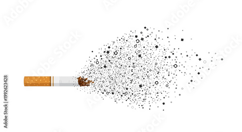 Cigarette smoke dissipating into tiny particles, symbolizing the harmful effects of smoking and its impact on health