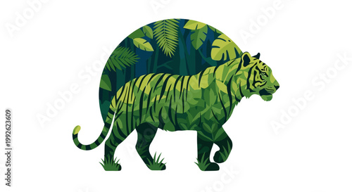 Majestic Green Tiger Illustration Representing Wildlife Preservation and the Vibrant Essence of Nature's Untamed Ecosystems