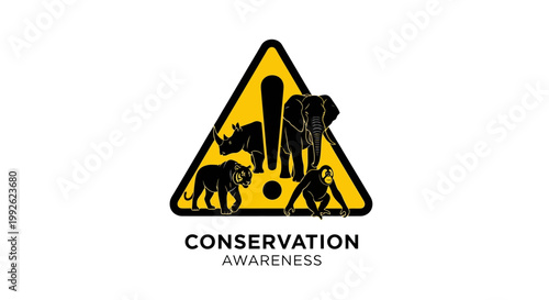 Urgent graphic symbol highlighting wildlife conservation awareness, depicting endangered animals within a clear warning triangle, promoting environmental protection