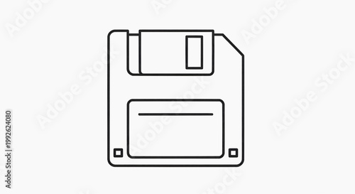 A simple line drawing of a floppy disk on a white background.