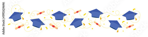 Graduation celebration vector with hands throwing academic caps and diplomas. Perfect for university ceremony banners, posters, and educational achievement designs.