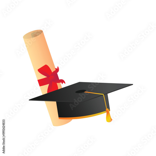 Graduation cap and diploma vector design with transparent background