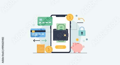Revolutionizing Financial Transactions with Secure Digital Wallet Technology on Mobile Devices, Illustrating Online Payments and Personal Finance Management