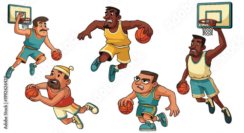 Basketball players in action cartoon illustration