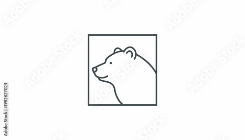 Minimalist Bear Head Icon in Square Frame, Simple Line Art Logo Design