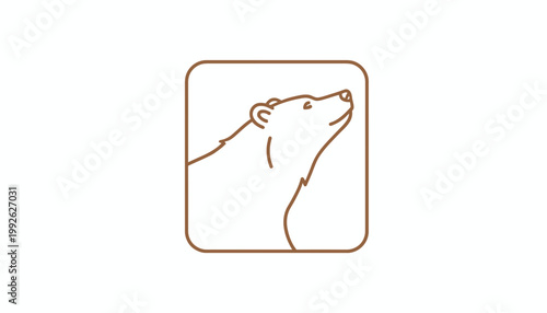 Minimalist Bear Head Logo Icon, Simple Line Art Animal Emblem, Brown Outline on White Background
