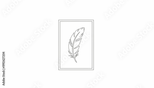 Minimalist Feather Illustration in a Frame - Elegant Line Art Design