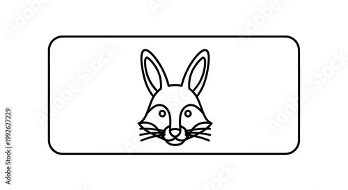 Minimalist Fox Head Icon, Simple Line Art Animal Face on White Background