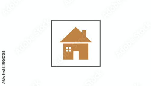 Minimalist House Icon in Square Frame, Simple Home Symbol, Real Estate Concept