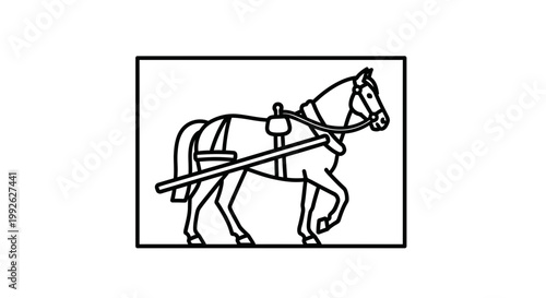 Line Art Illustration of a Horse Pulling a Cart