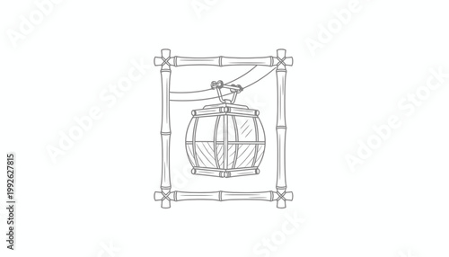 Hand-drawn bamboo lantern hanging from a frame, sketch style