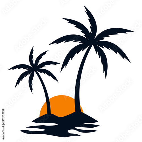 Summer Palm Tree Sunset Illustration