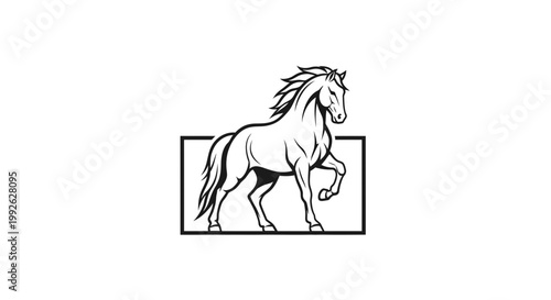 Elegant Horse Silhouette in a Square Frame, Majestic Animal Logo Design