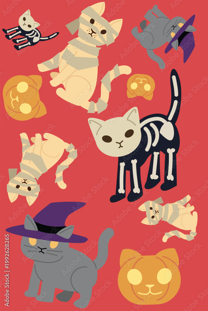 Fototapeta premium Cat_Halloween_Costume_Pattern.eps