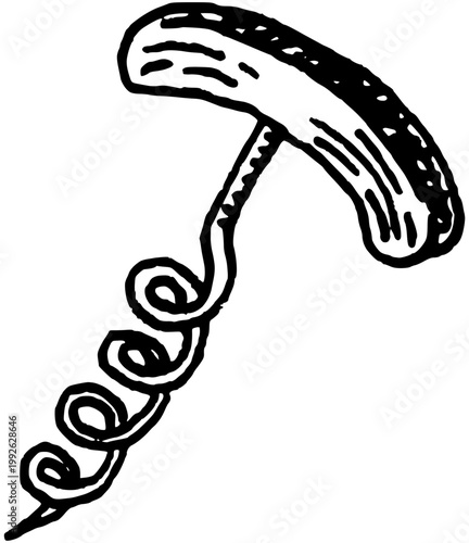 Vintage corkscrew side view hand drawn engraving bottle opener illustration