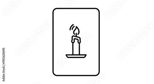 Candle Flame Icon, Simple Line Art Illustration on White Background