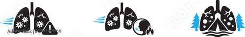 Lung disease solid icon, respiratory illness medical condition breathing problem vector.