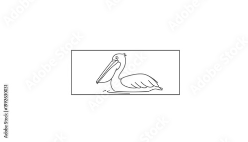 Simple Line Drawing of a Pelican Floating on Water