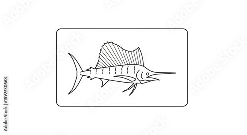 Sailfish Outline Drawing, Ocean Predator, Sport Fishing Icon