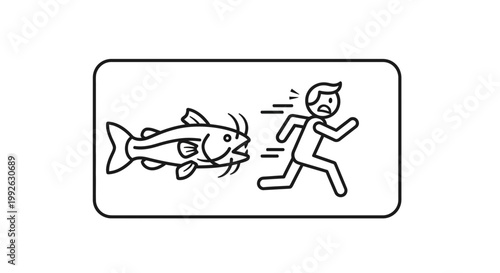 Scared Man Running Away From Big Aggressive Fish