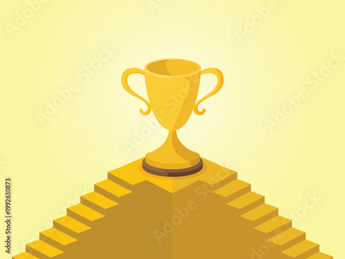 Daily A069 Golden Trophy with stairs shows the meaning of successful cooperation Vector Vectical vector illustration EPS 10