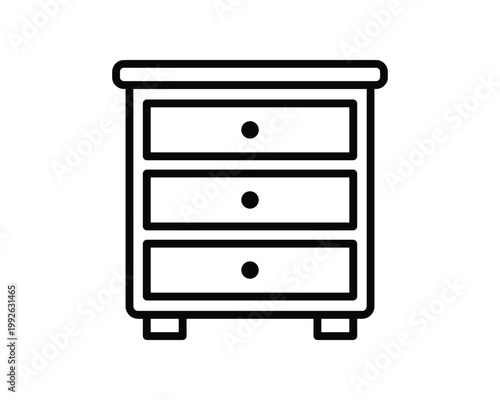 Black outline icon of a chest of drawers with three storage compartments and round knobs.