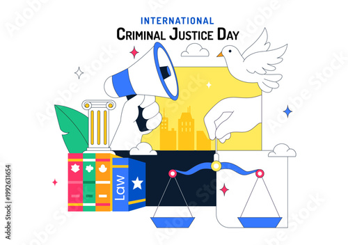 International Criminal Justice Day Illustration Law And Justice Concept With Court Building Scales Of Justice Gavel And Legal System Symbol Design