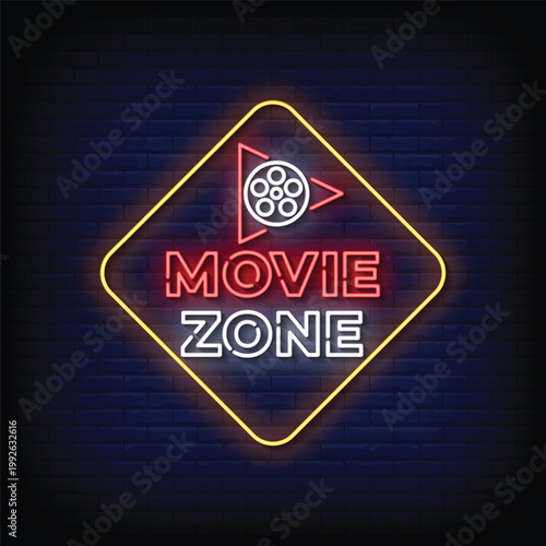 movie zone neon signs vector. movie zone design template neon sign  light banner  neon signboard.vector