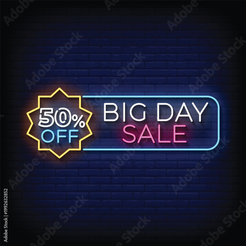 big day sale concept banner in neon style. big day sale design template neon sign  light banner  neon signboard.vector