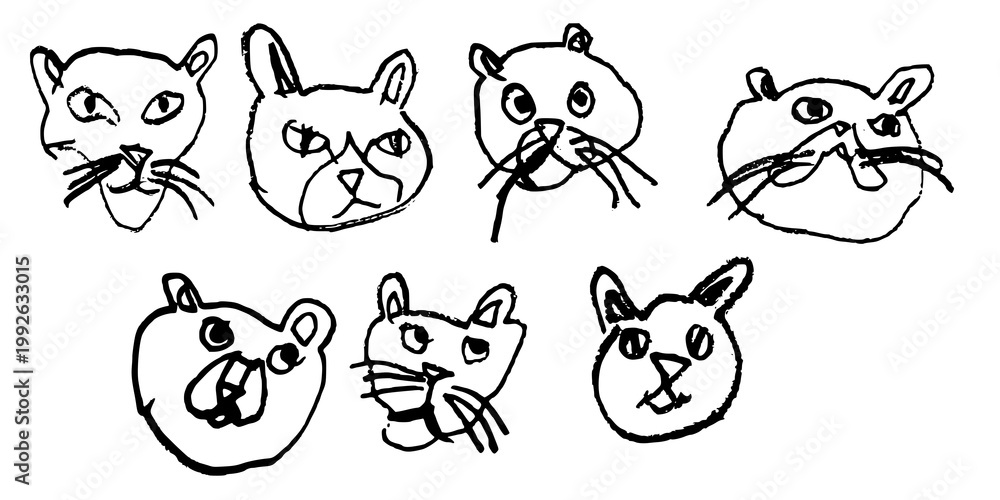 Fototapeta premium Set of funny hand drawn cat faces