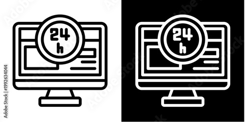 24-Hour Service Monitor Icon Set White Style Collection