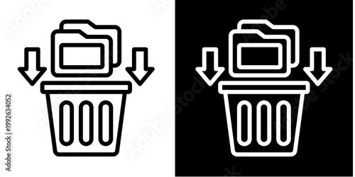 Trash Bin Icon Set White Style Collection